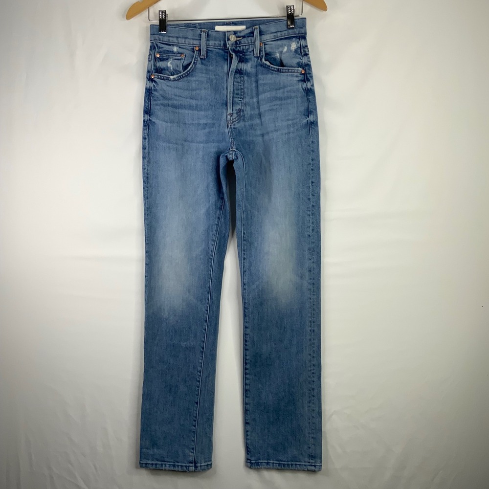 Mother Denim High Waisted Straight Leg Distressed Jeans Blue Medium Wash - Picture 3 of 13